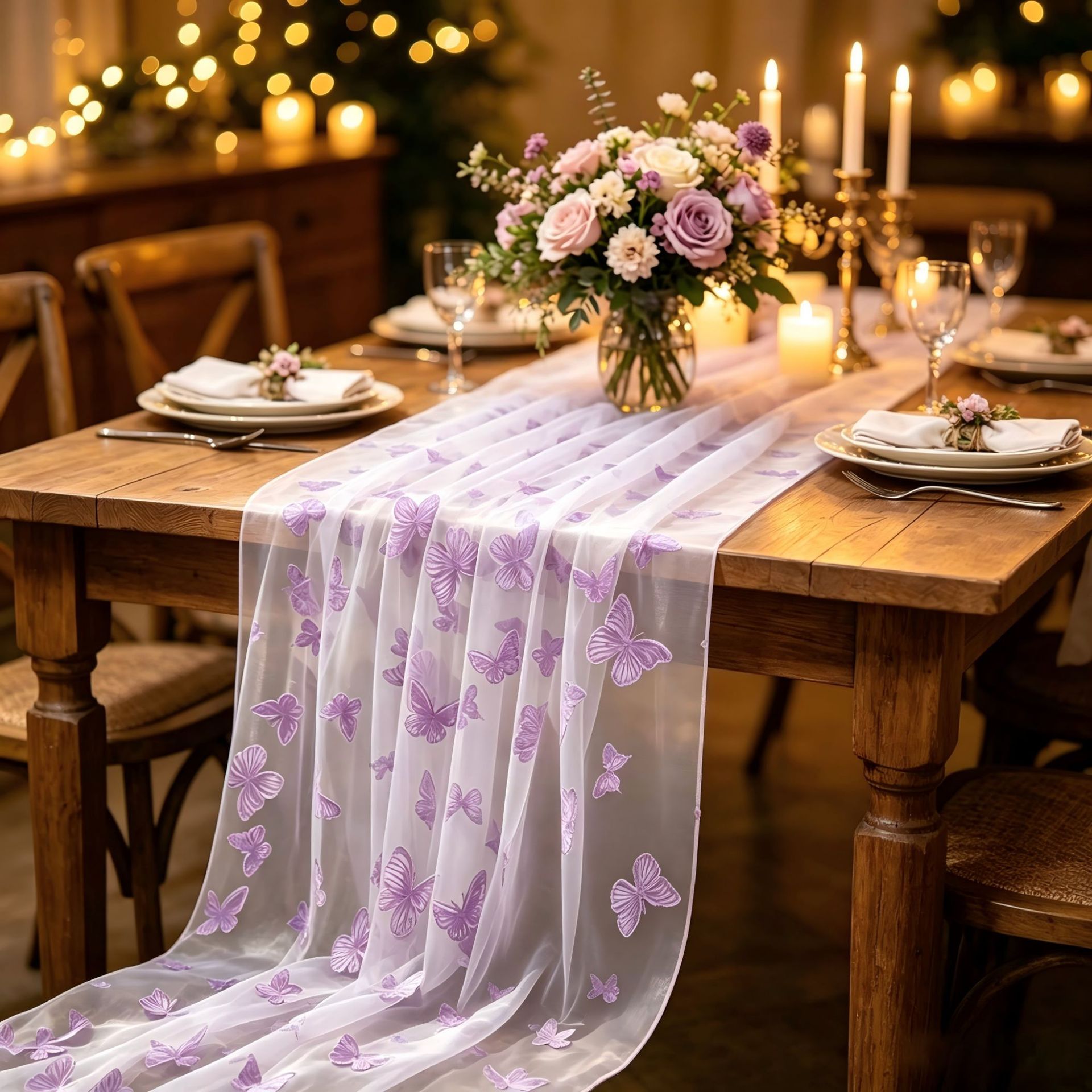 Nylon Tulle Flocked Butterfly  - огляд і ціна Christmas Table Runner