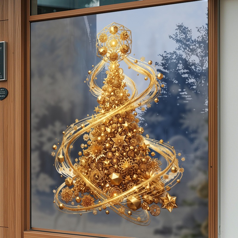 Golden Xmas Tree Window Cling  - огляд і ціна Snowflake Window Decal