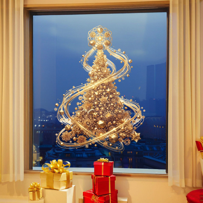 Golden Xmas Tree Window Cling  - огляд і ціна Snowflake Window Decal